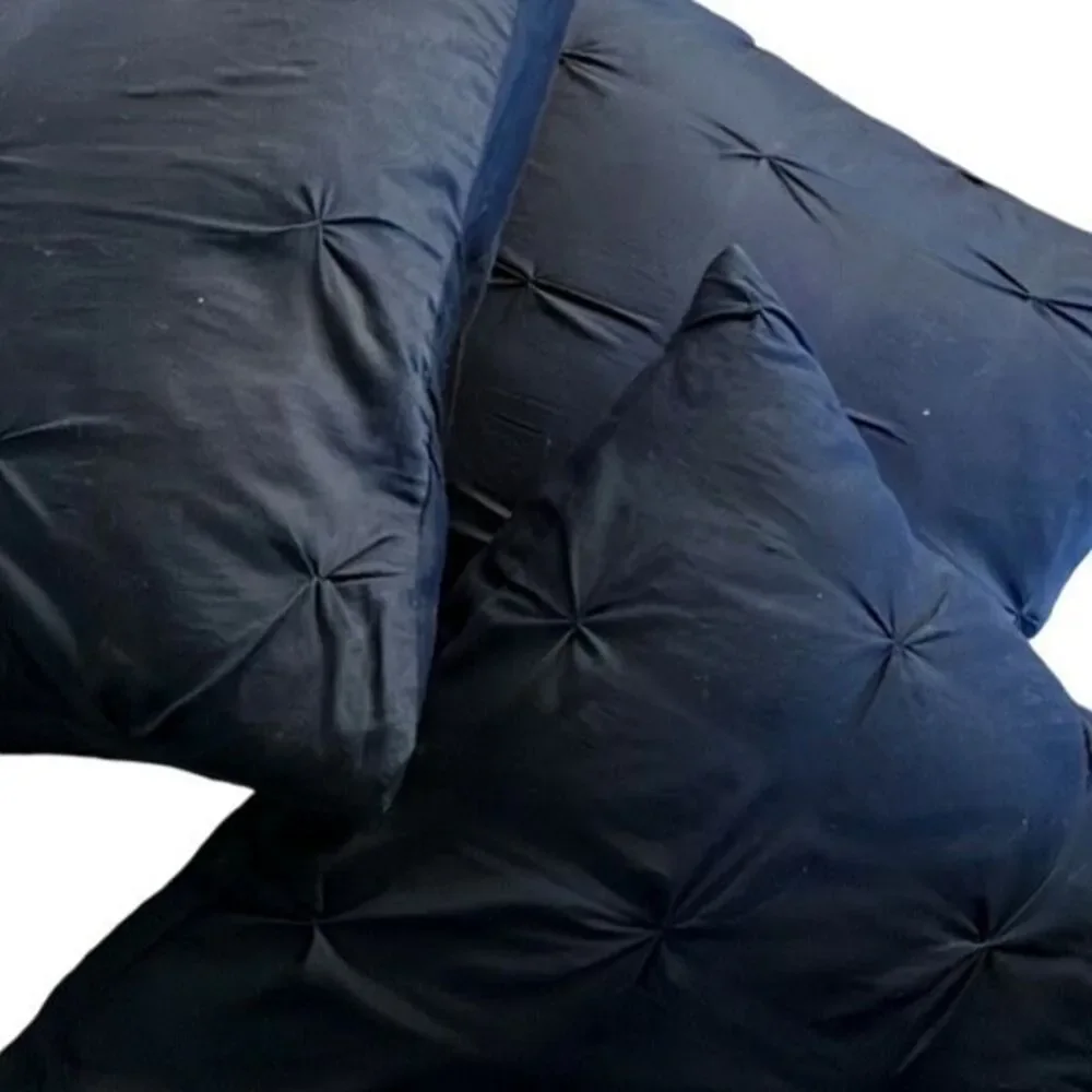 Decorative Pillows Feather Filled Removable Cotton Covers Navy 22” x 22” Set of